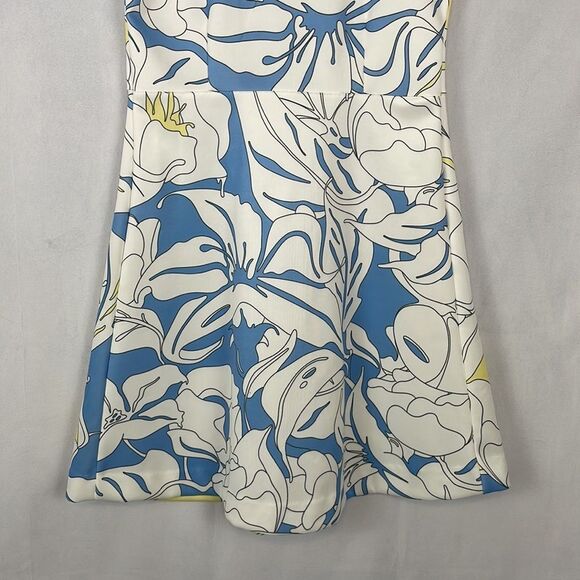 Zara White Yellow and Blue Printed Sleeveless Retro Mini Dress. Size Small. - Picture 7 of 11